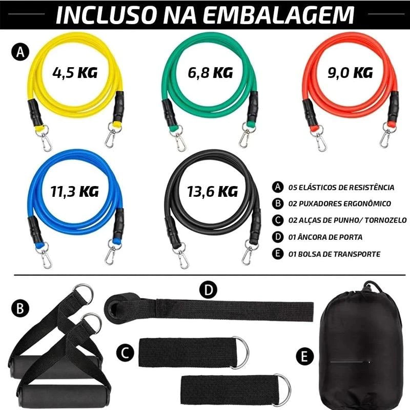 Kit 11 Peças de Elástico para Exercícios