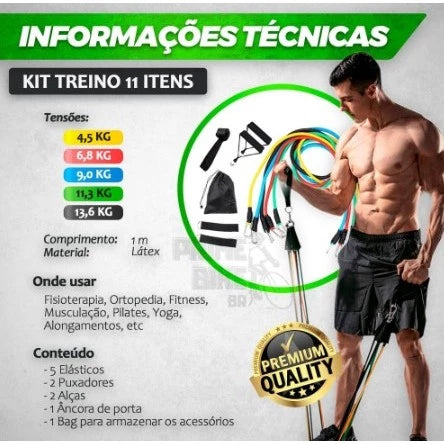 Kit 11 Peças de Elástico para Exercícios